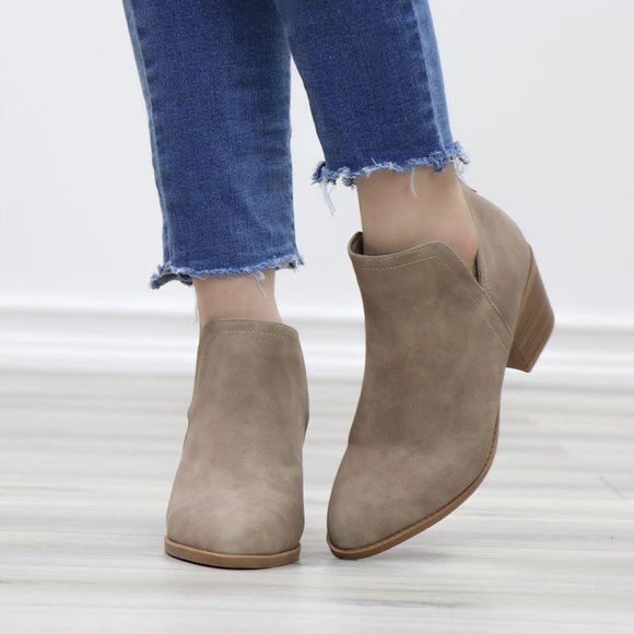 Khaki Pointy Toe Open Side Ankle Booties - Picture 7 of 15
